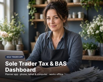 Sole Trader Tax Dashboard App, BAS and GST Tracker Australia, Income Expense Tracker, Tax Set Aside, ABN Bookkeeping, Multi Country