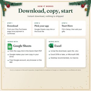 How to download the Christmas planner: copy the Google Sheets version or open the file in Excel