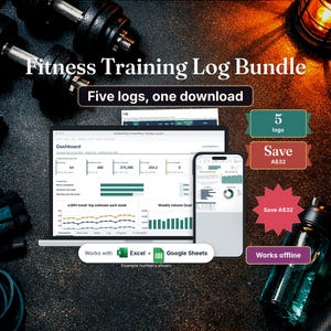 Fitness Training Log Bundle, Strength, Powerlifting, Running and Hybrid Workout Tracker, Excel + Google Sheets