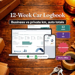 Car Log Book, Logbook Template, Mileage Tracker, Car Logbook ATO, Google Sheets and Excel