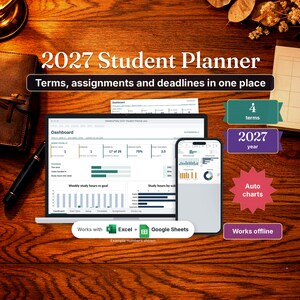 2027 Student Planner Spreadsheet, Australian School Term Planner and Assignment Tracker, Google Sheets + PDF