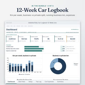 12 Week Car Logbook dashboard with business against private kilometres