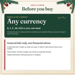 Good to know: the Christmas planner works in any currency and is general information only