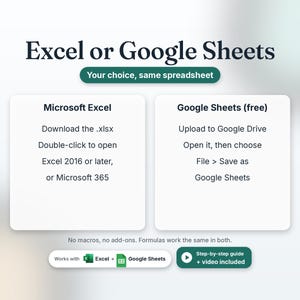 Works in Microsoft Excel and Google Sheets