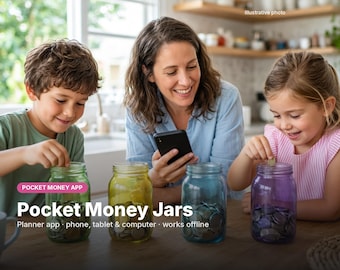Pocket Money Tracker App for Kids, Chore Chart, Spend Save Give Jars, Allowance Tracker, Teach Kids Money, Family Planner