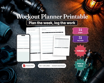 Workout Planner, Workout Tracker, Gym Tracker, Body Measurements, Printable PDF