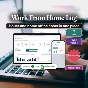 Work From Home Log, Time Tracker, Employee Timesheet, Work Hours Tracker, Google Sheets and Excel