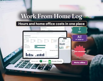 Work From Home Log, Time Tracker, Employee Timesheet, Work Hours Tracker, Google Sheets and Excel
