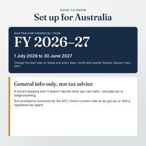 Set up for the Australian FY 2026-27, general information only and not tax advice
