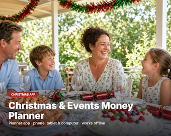 Christmas Budget Planner App, Gift List Tracker by Person, Christmas Lunch Food Planner, Savings Countdown, Events Money Planner