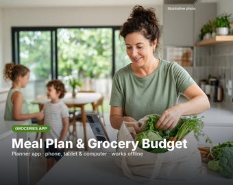 Meal Planner and Grocery Budget App, Weekly Dinner Plan, Auto Shopping List, Grocery Spend Tracker, Family Meal Planning