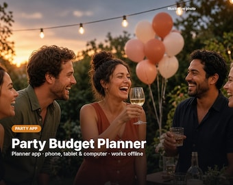 Party Budget Planner App, Birthday Party Planner, Guest List, Shopping List, Event Countdown, Christmas Party, 21st 30th 50th