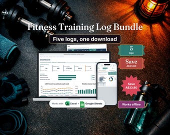 Fitness Training Log Bundle, Strength, Powerlifting, Running and Hybrid Workout Tracker, Google Sheets and Excel