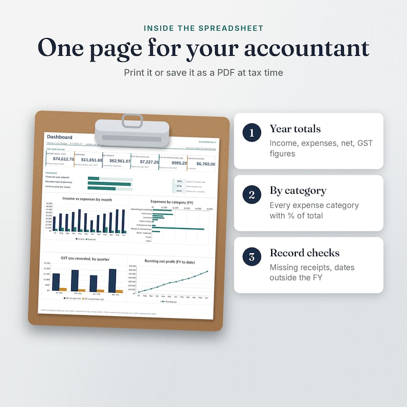 Sole Trader Bookkeeping Accountant Summary tab: one page for your accountant