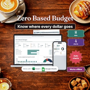Zero Based Budget Spreadsheet, Monthly Budget Planner with Dashboard and Paycheck Log, Excel, Google Sheets
