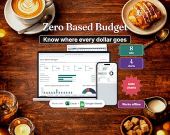 Zero Based Budget Spreadsheet, Monthly Budget Planner with Dashboard and Paycheck Log, Excel, Google Sheets