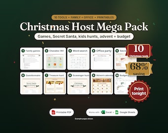 Christmas Host Mega Pack, Family Games Secret Santa Kids Hunts Advent + Budget Planner
