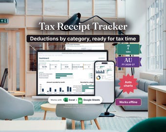 Receipt Tracker, Tax Deductions, Receipt Organiser, Expense Receipts, Google Sheets and Excel