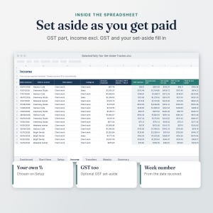 Tax Set-Aside Tracker Income tab: set aside as you get paid