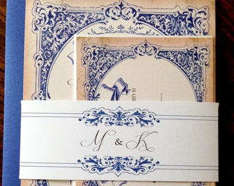 Wedding invitation elegant, Royal blue wedding invitations wedding invitation blue victorian wedding invitation, cobalt blue baroque wedding
