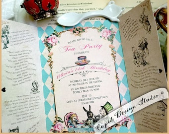 Alice in Wonderland invitation, Alice and wonderland wedding invitations, Mad hatter tea party invitation, Alice through the looking glass