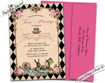 Elegant Alice In Wonderland Invitation Mad Hatter Tea Party Etsy