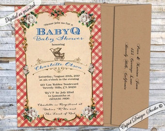 Printable Baby Q shower invitations/bbq baby shower invites/babyq invitations/barbecue baby shower/printable or printed/custom personalized.