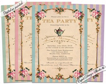 French vintage Bridal shower invitation. Bridal shower invitation gold. Bridal tea invitation. Bridal shower brunch invitation.