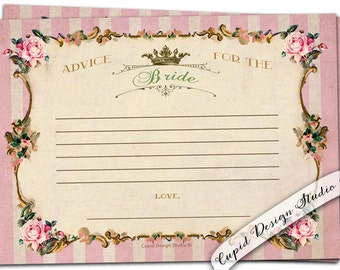 Conseils pour les cartes de mariée. Conseils de douche nuptiale française pour la mariée. Conseils pour les cartes de mariage. Cartes conseils or et rose.