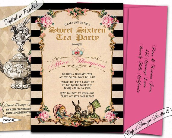 Alice in Wonderland Sweet 16 Invitations/sweet 16 Invites