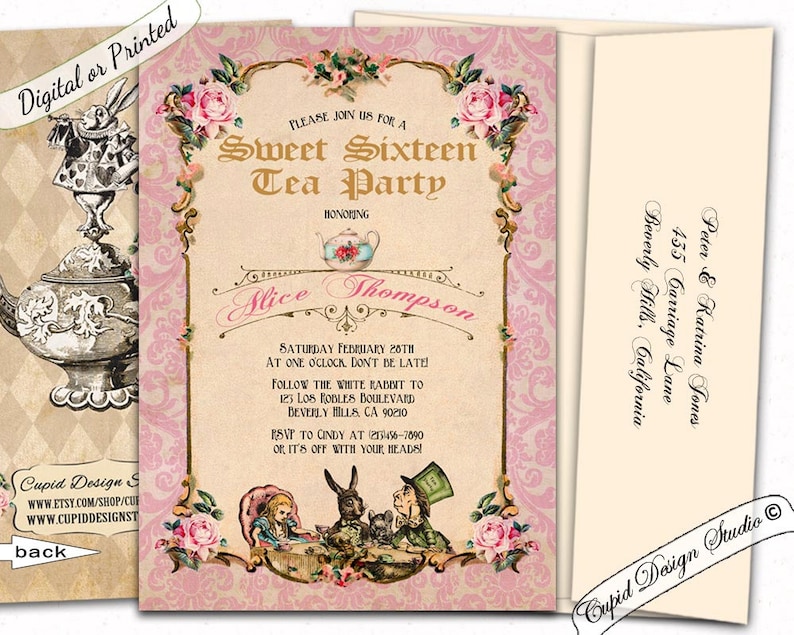 Mad hatter tea party invitation Alice and wonderland wedding invitations Alice in Wonderland invitation Alice through the looking glass