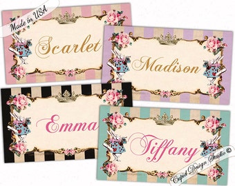 Mad hatter tea seating cards / Alice and wonderland seating name cards  / Personalized / Custom / Printable or printed.
