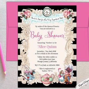 Alice in Wonderland unique baby shower invites Baby shower invitations Baby shower for girl Printable Alice in wonderland invites Printable