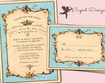 Vintage royal Wedding invitation/Bird wedding invitation/Romantic Wedding invitation/Elegant Wedding suite/Printable wedding.