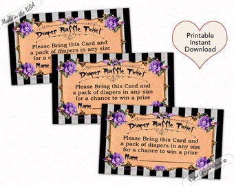 nightmare before christmas baby shower diaper raffle ticket. Halloween baby diaper raffle ticket. Halloween baby shower instant download.