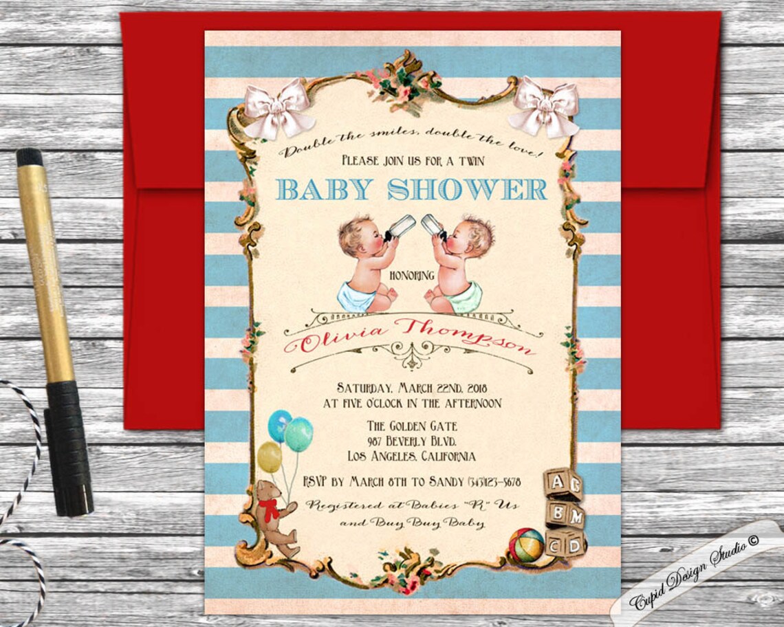 Twin Baby Shower Invitation/twin Baby Shower Invites/twin Boy Etsy