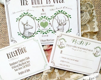 Woodland wedding invitation. Woodland Wedding invitation. Deer wedding invites. Mountain Wedding invites. Custom personalized elegant