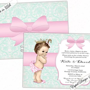 Baby shower invitation girl. Girl baby shower invites. Digital printable or printed. Pink and gray chevron. image 2