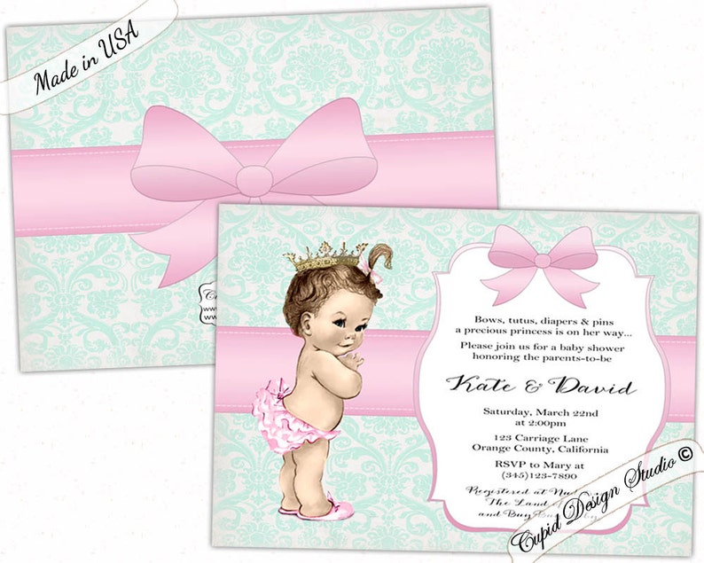 Baby shower invitation girl. Girl baby shower invites. Digital printable or printed. Pink and gray chevron. image 2