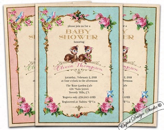 Gender reveal invitation / Woodland baby shower invitations /unisex baby shower invites/ Printable or printed invitation