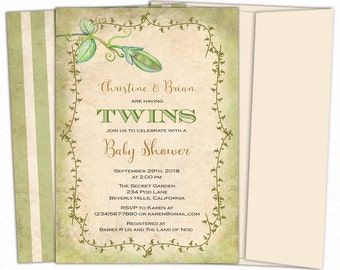 Peas in a pod baby shower invitation - Two peas in a pod baby shower invites - Twin baby shower - 2 peas in a pod - Pea pod invitation.