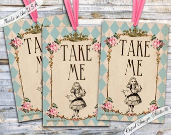 TAKE ME Alice in wonderland tags / Alice in Wonderland party supplies / favor stickers / favor labels / printable / instant download / diy