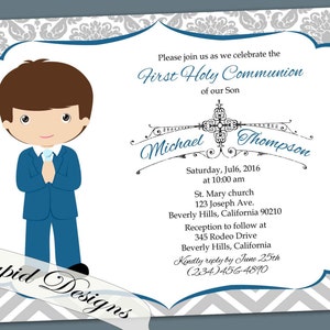 first communion invitation boy, 1st communion invitations, primera comunion niño, spanish communion, first holy communion invitation niños