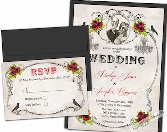 Day of the dead wedding invitations - Dia de los muertos wedding - Till death do us part - Skeleton wedding invitation - Halloween wedding.
