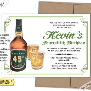 Vintage 40th birthday invitation. Male 50th birthday invitation. Whiskey bottle birthday invitation. 30th Birthday invite. printable or pri
