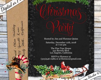 Holiday Christmas party invitation, chalkboard Christmas invite. Cocktail party invite. Printable Office Party invitations digital custom