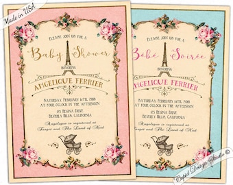 French baby shower invitation/Parisian baby shower/shabby chic baby shower invitations/Printable/Printed baby shower invitations.