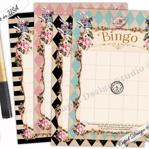 Alice in wonderland bridal shower bingo/Through the looking glass bridal bingo/Bingo cards/bridal shower bingo cards/Printable or printed.