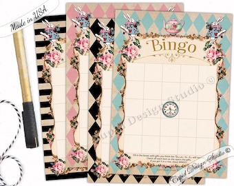 Alice in wonderland bridal shower bingo/Through the looking glass bridal bingo/Bingo cards/bridal shower bingo cards/Printable or printed.