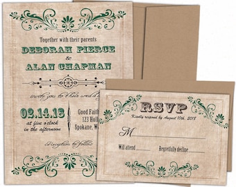 Fall wedding invitations-Winter wedding invitation-Rustic Wedding invitation set-Rustic wedding invitations with rsvp-Custom personalized.